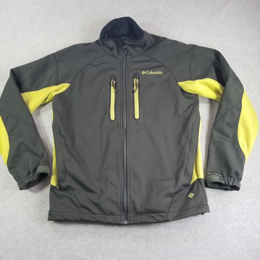 Columbia Mens Medium Gray Green Omni-Heat Wind Block Softshell Jacket WM6654